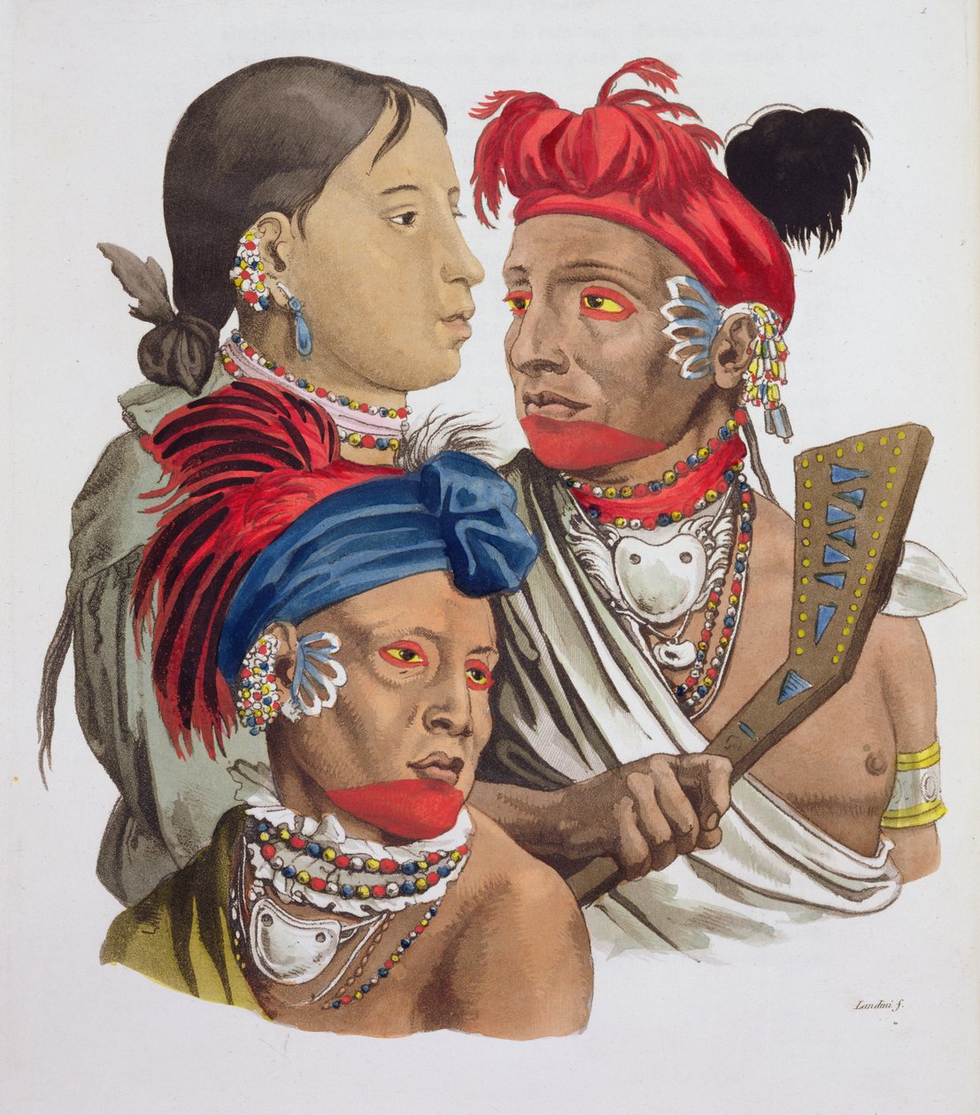 People of the Osagi Nation, Jules Ferrarion "Le Costume Ancien et Moderne", julkaistu noin 1820-30-luvulla tekijältä Landini