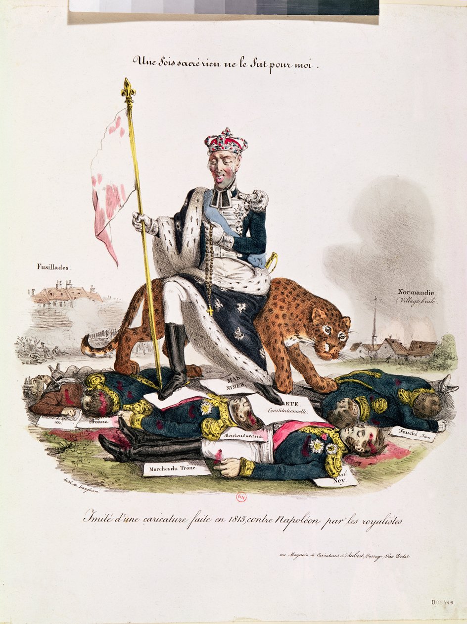 Kun minut kruunattiin, mikään ei ollut minulle", kuningas Kaarle X:n karikatyyri, 1830. tekijältä Langlume