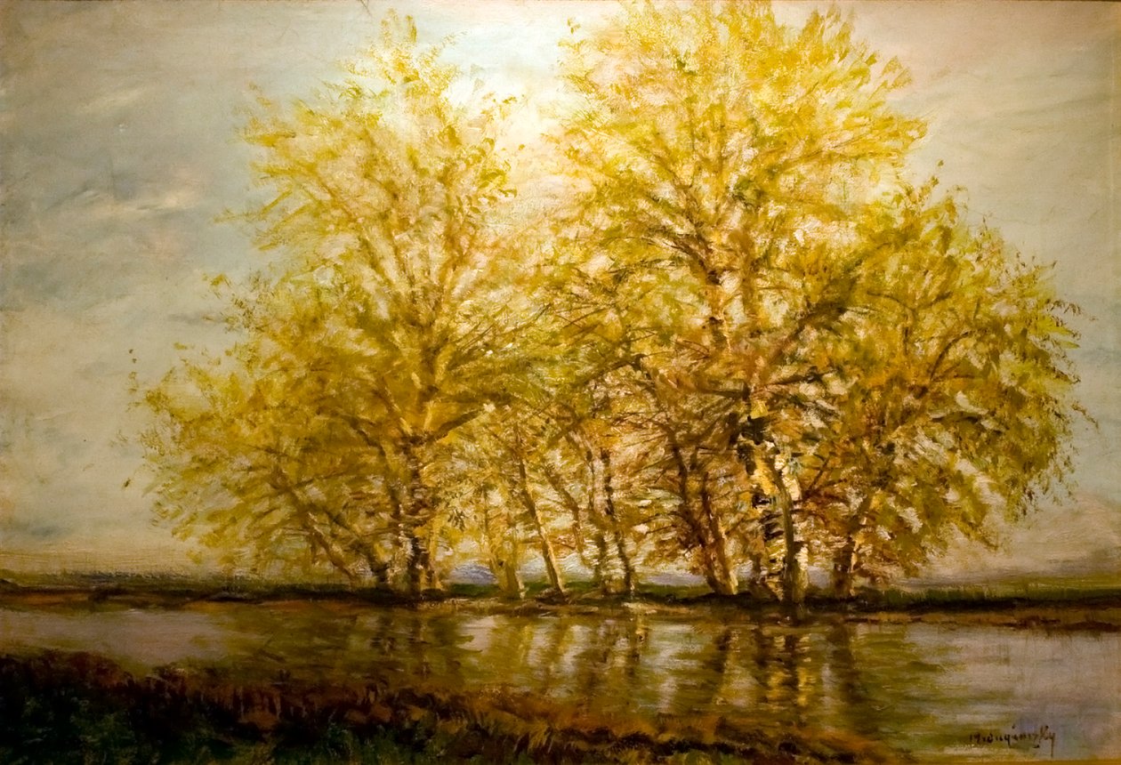 Koratavasz Fak a vizpartonnEnglanti: Early_spring_Trees_at_the__Waterfrontn tekijältä Laszlo Mednyanszky