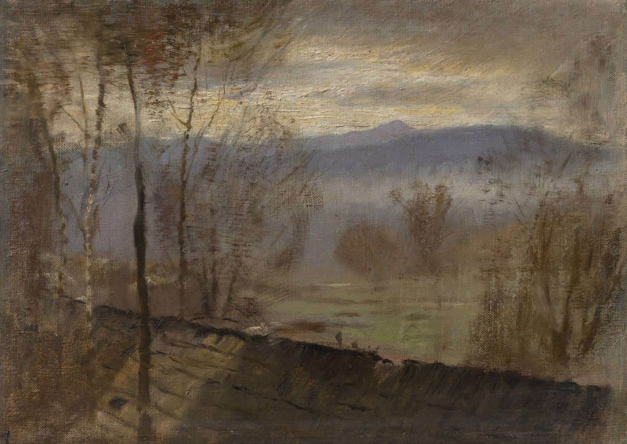 Iltamaisema joen kanssa, c. 1880. tekijältä Laszlo Mednyanszky