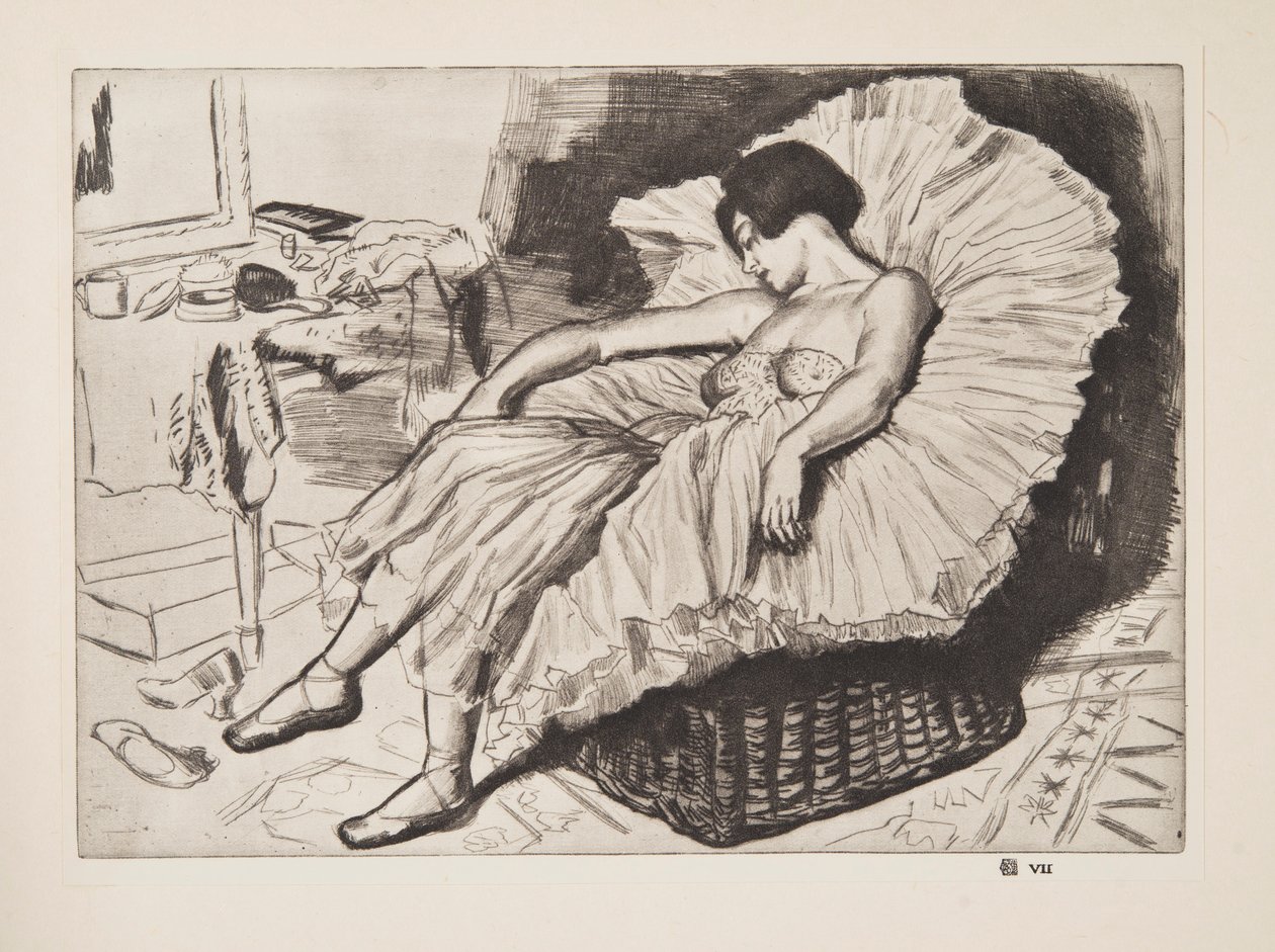 Tanssija nukkuu, pubi. 1925. tekijältä Laura Knight