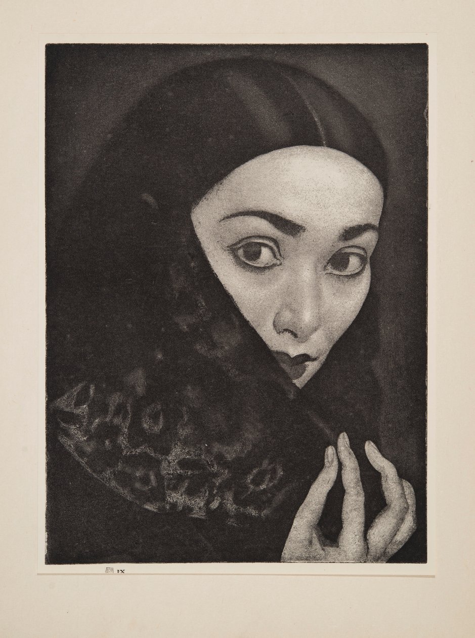 Nainen huivin kanssa, pubi. 1926. tekijältä Laura Knight