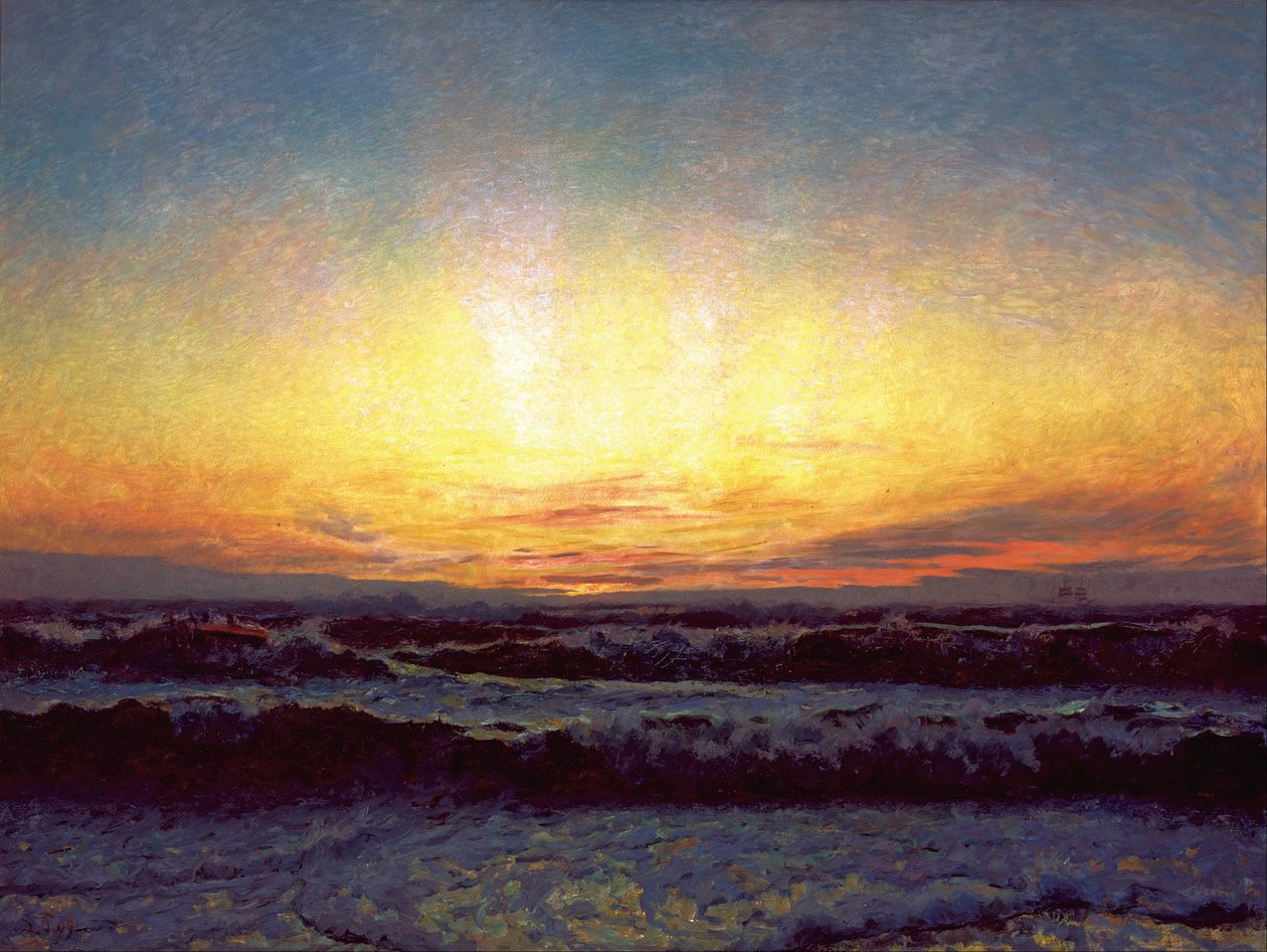 Pohjanmeri myrskyisessä säässä. Auringonlaskun jälkeen. Højen tekijältä Laurits Regner Tuxen