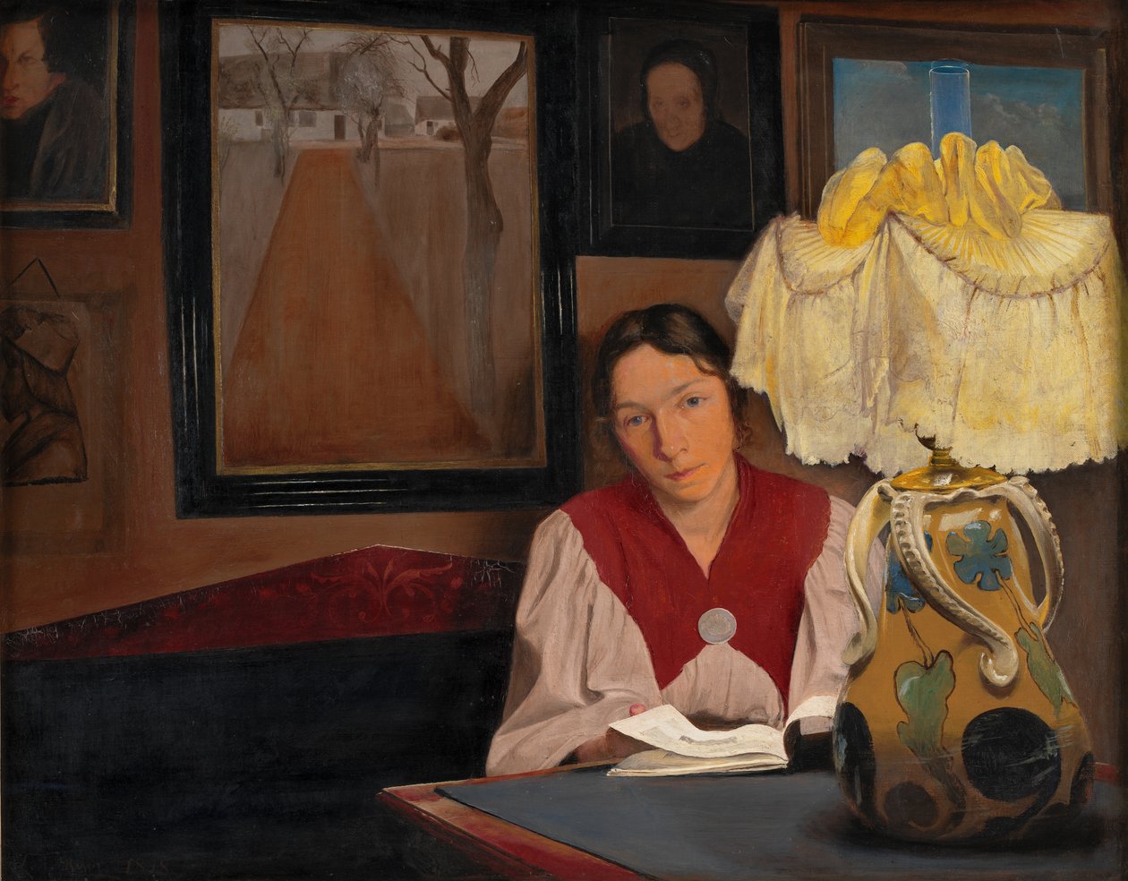 Taiteilijan vaimo lampun valossa, 1898. tekijältä Laurits Andersen Ring