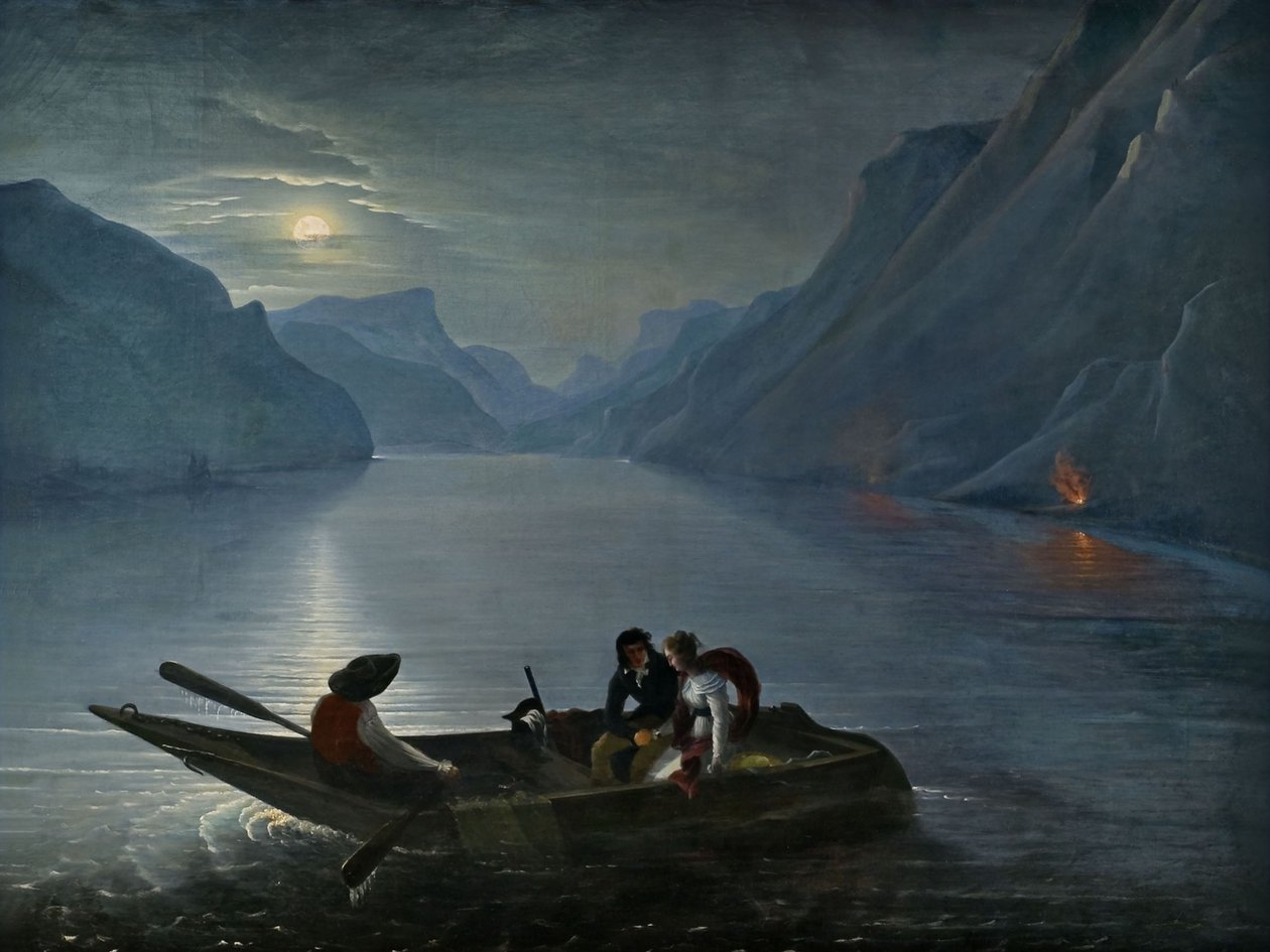 Julie ja Saint-Preux Genevejärvellä, 1824. tekijältä Le Prince
