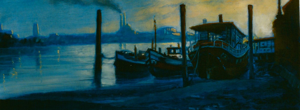 Chelsea Dusk 2002 (öljy paperille)Thames-asuntoveneet tekijältä Lee Campbell