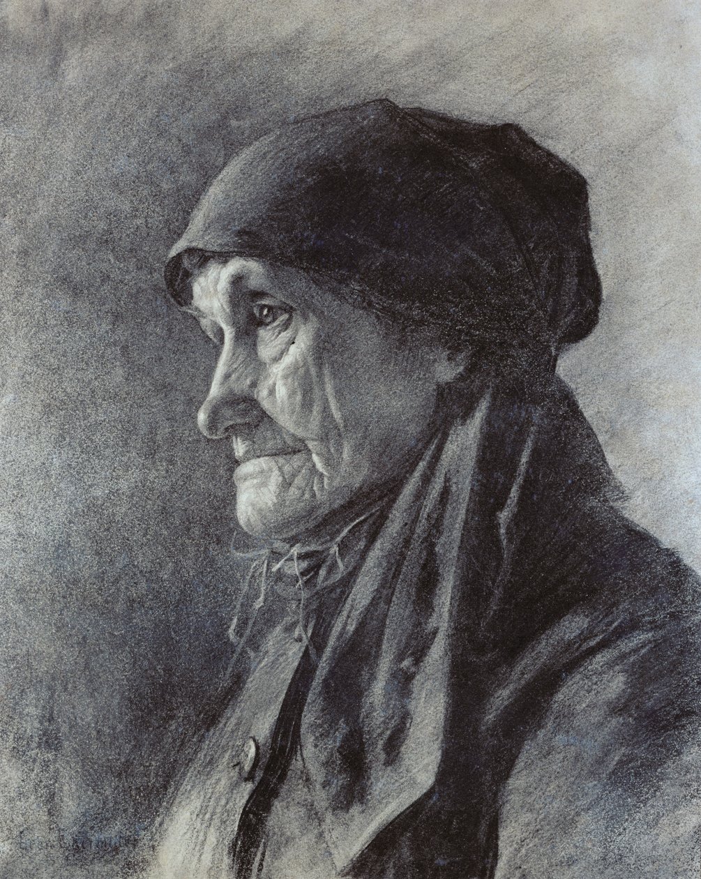 Talonpojan pää (hiili paperilla) tekijältä Leon Augustin Lhermitte