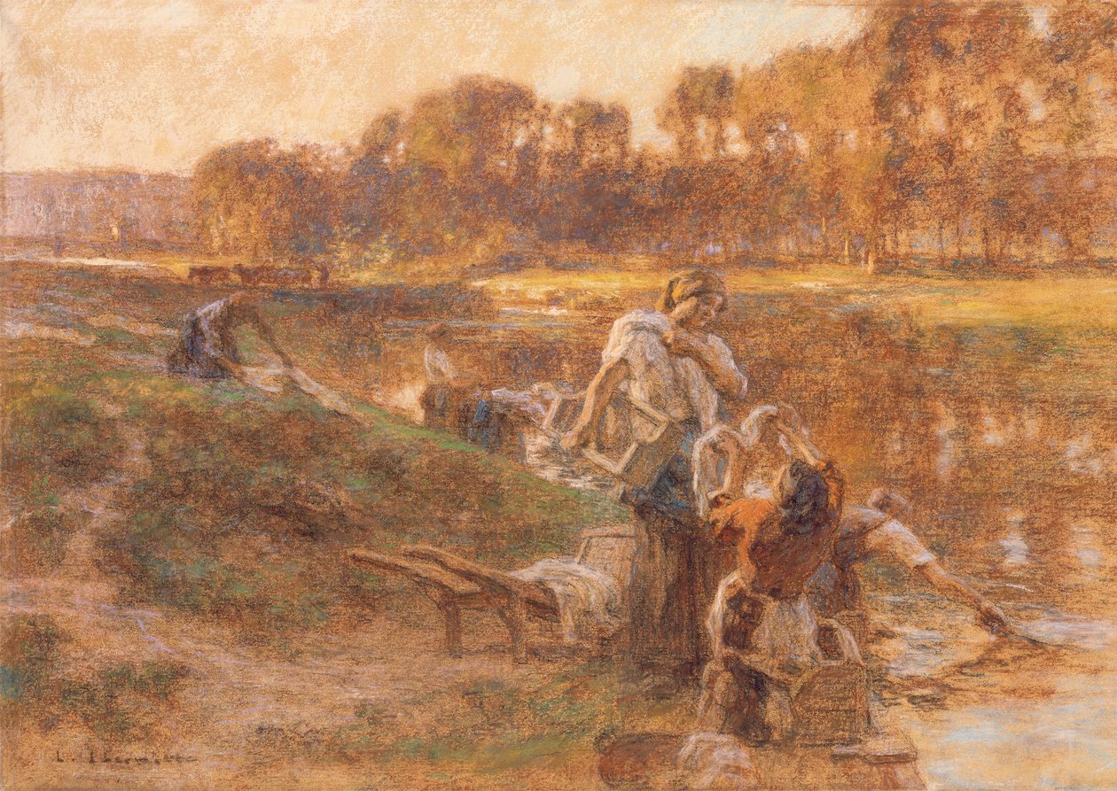 Pesijanaiset auringon valaisemassa jokimaisemassa tekijältä Leon Augustin Lhermitte