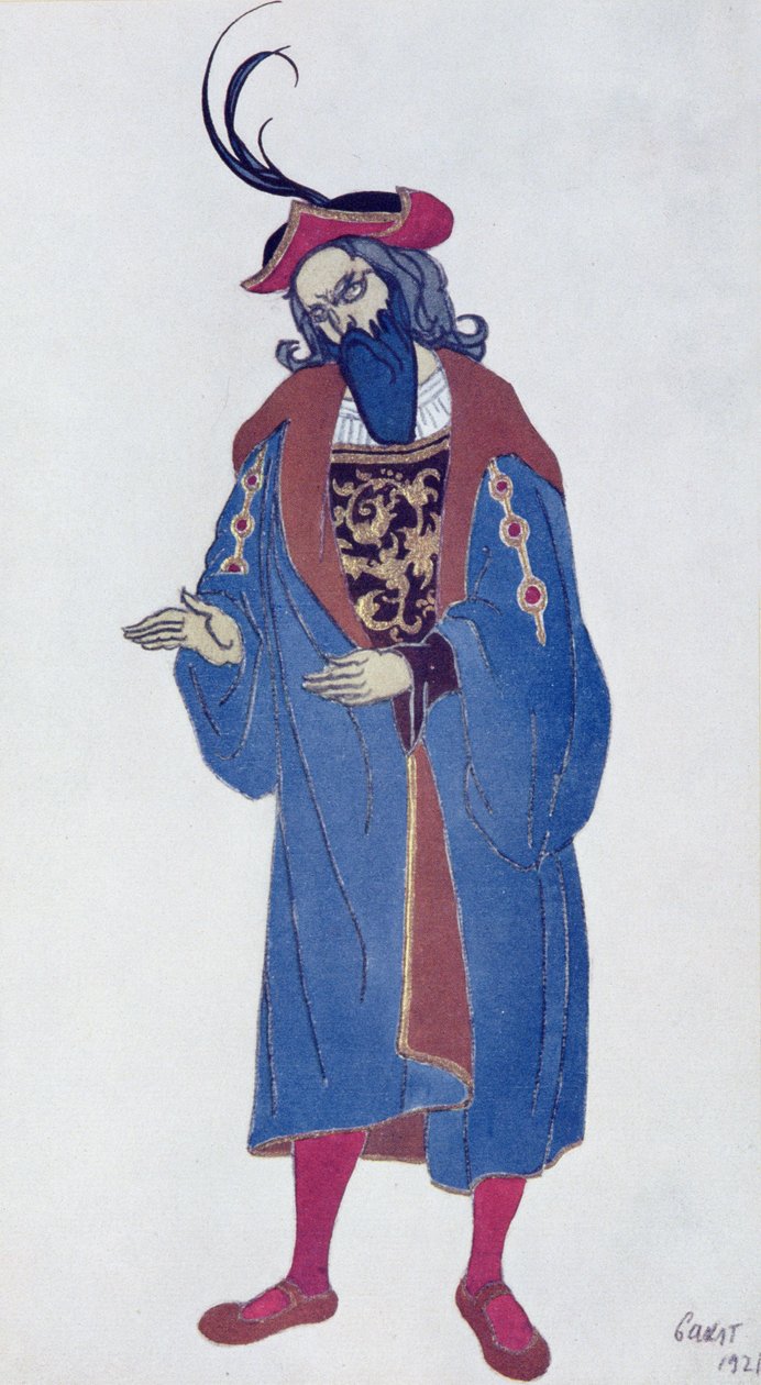 Pukusuunnittelu Siniparralle, Prinsessa Ruusunen, 1921 tekijältä Leon Bakst