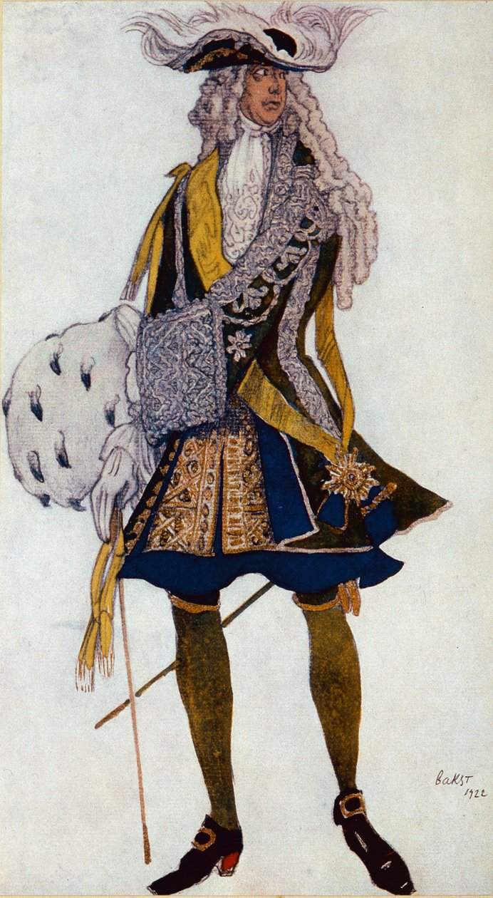 Pukusuunnittelu elokuvalle The King, in the Garden, Prinsessa Ruusunen, 1922 tekijältä Leon Bakst