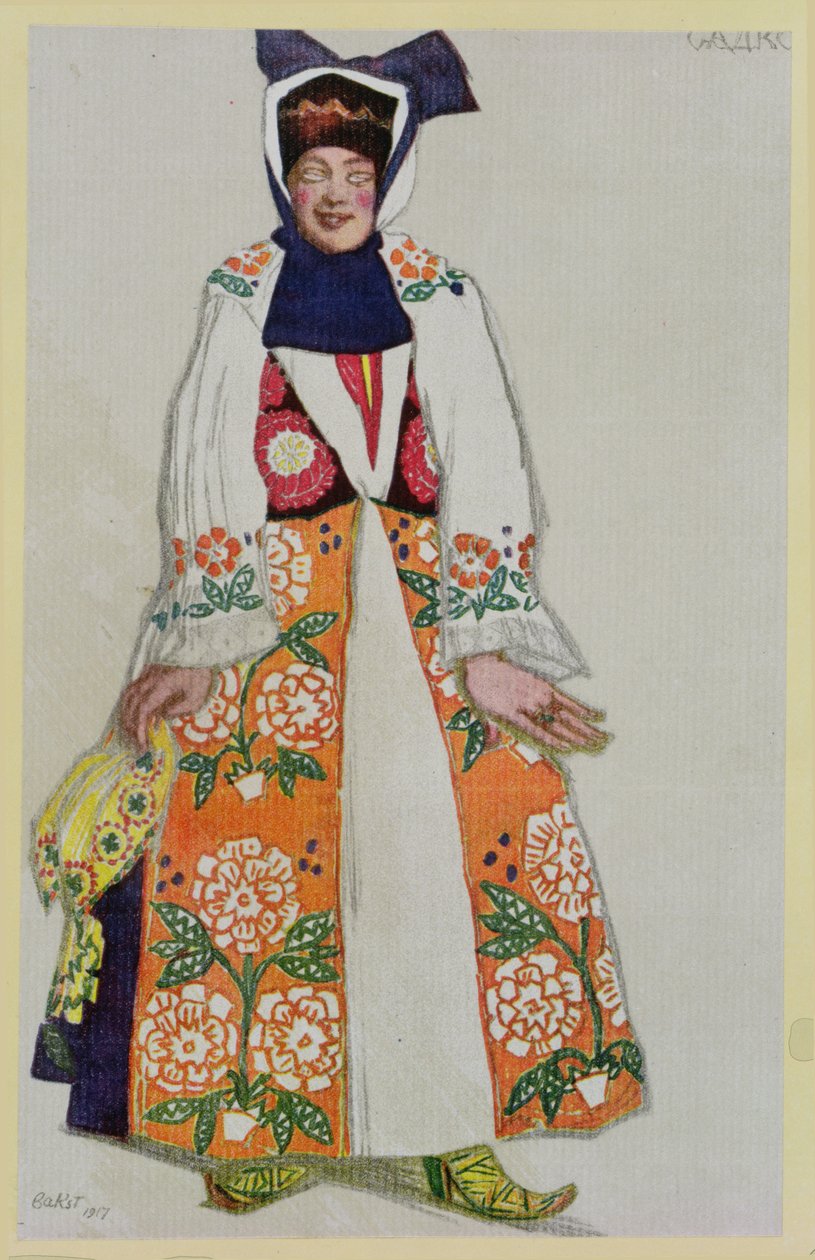 Talonpoikaisnaisen pukusuunnitelma, Sadko, 1917. tekijältä Leon Bakst