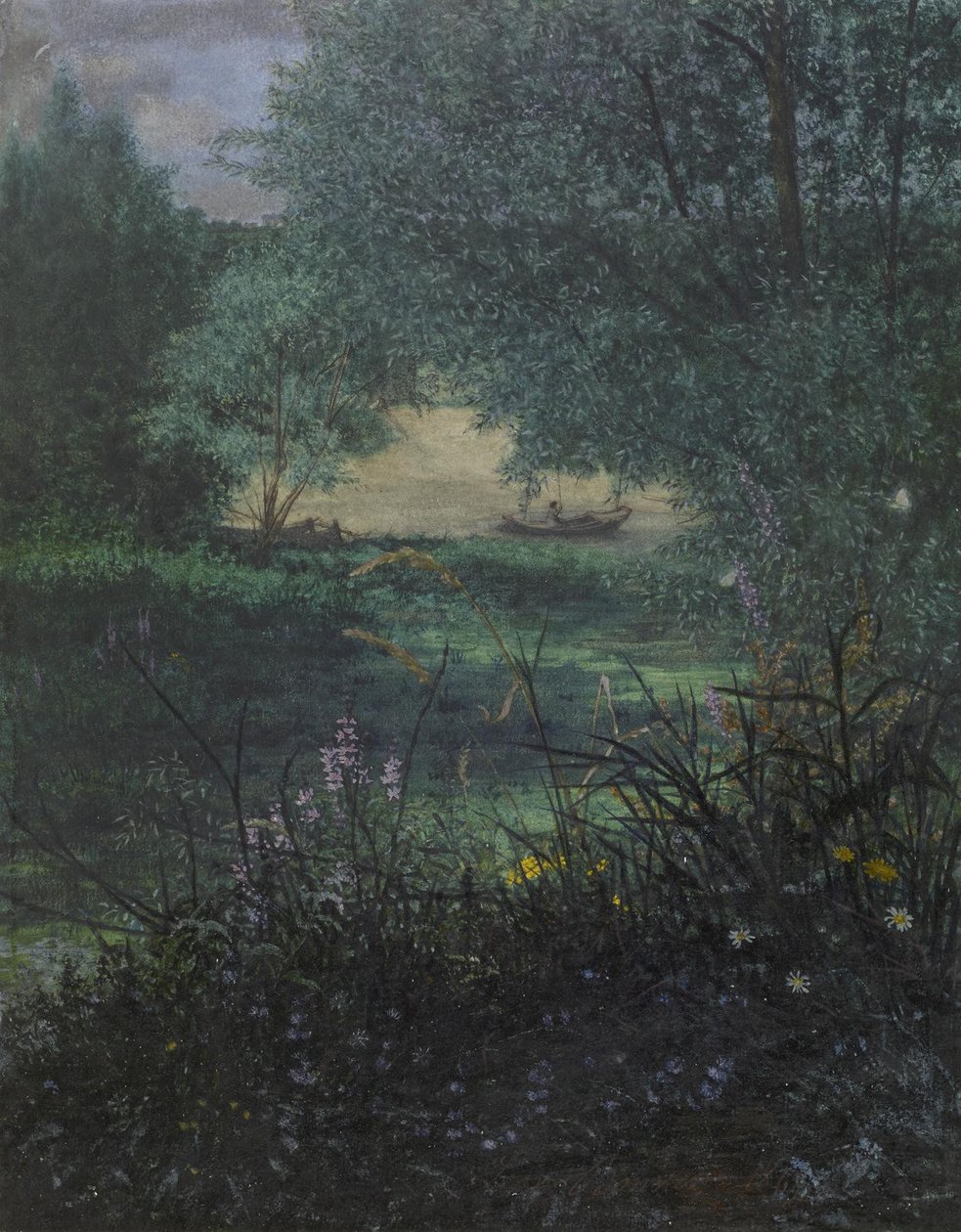 Kalastaja, 1865 (wc, guassi ja kynä ja muste paperille) tekijältä Léon Bonvin