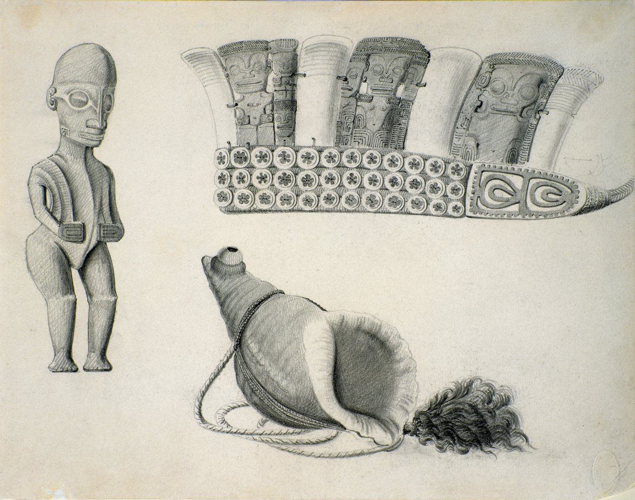 Marquesassaarten esineitä, n. 1844 tekijältä Leon Duchamp