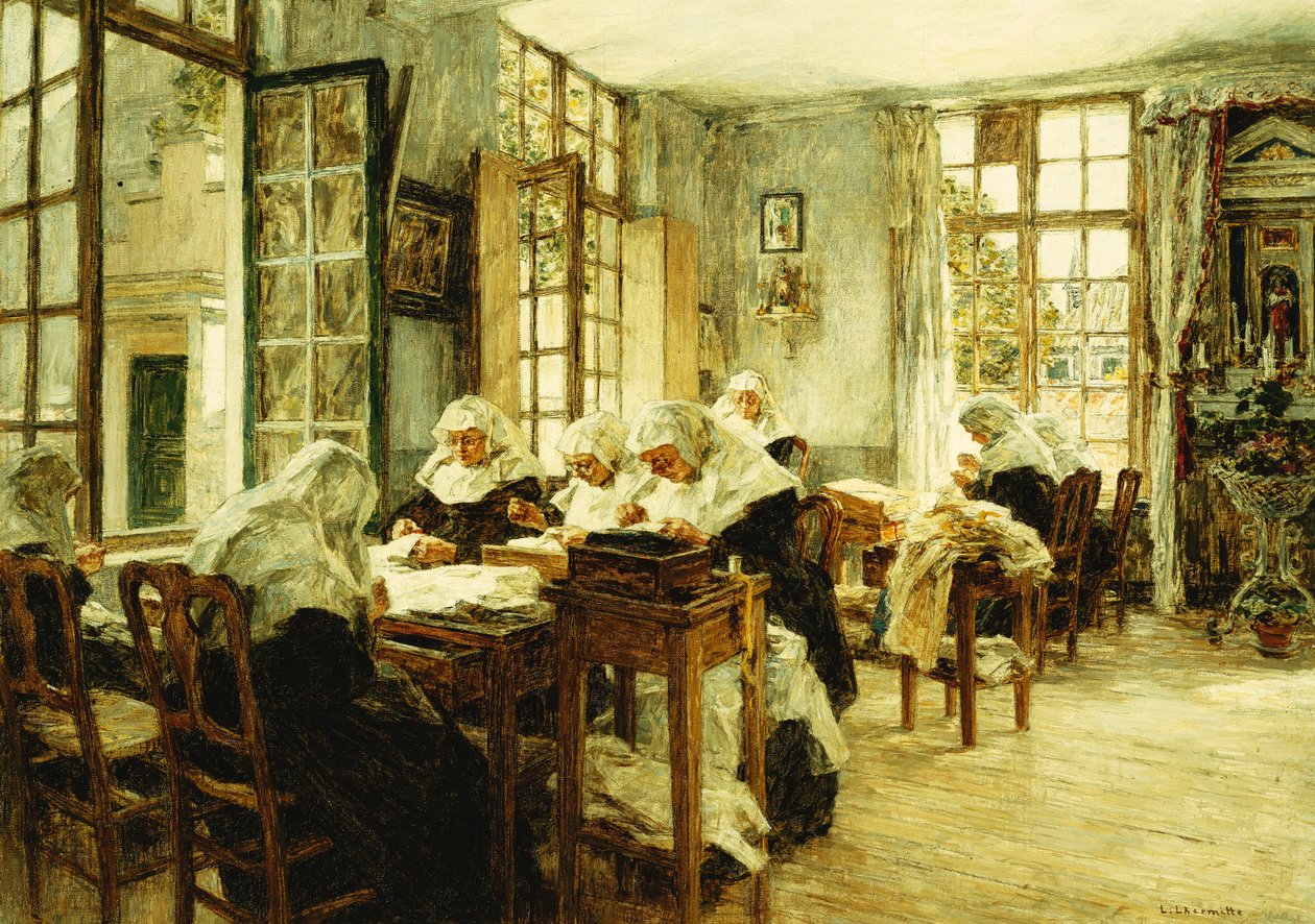Nunnat ompelu, tekijältä Leon Augustin Lhermitte