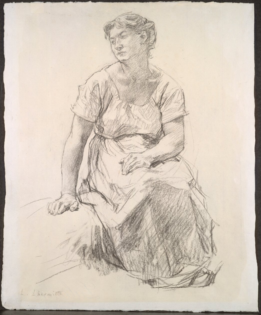 Istuva talonpoikanainen, n. 1885. tekijältä Leon Augustin Lhermitte