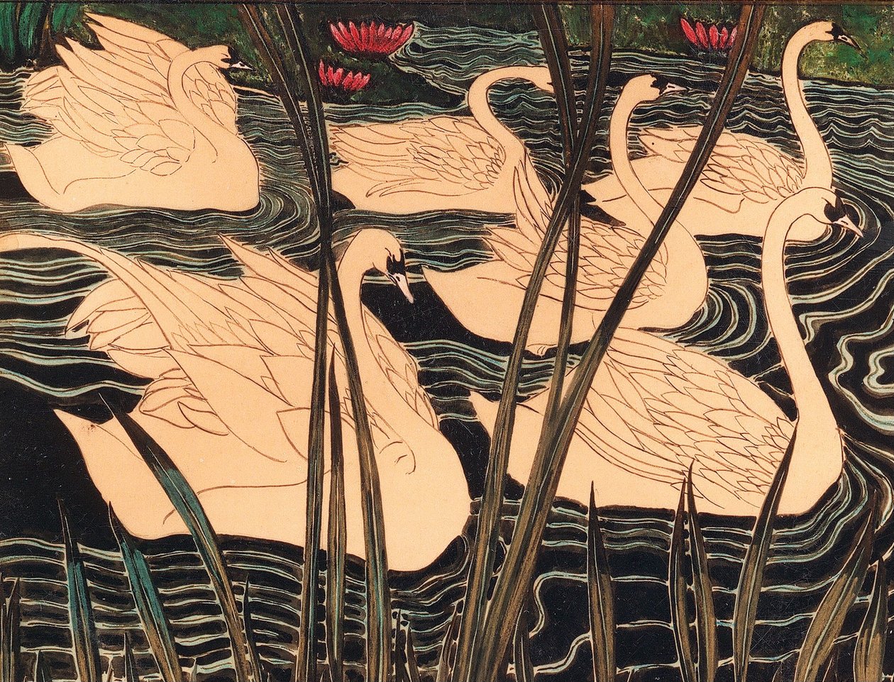 Joutsenet, c. 1900. tekijältä Leon Spilliaert