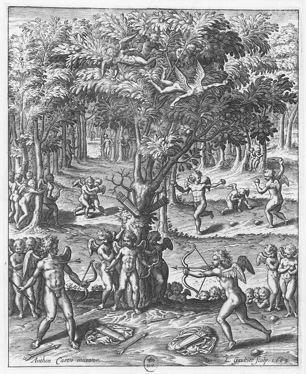 Kupidit", levy teoksesta "Les Images ou Tableaux de Platte Peinture des Deux Philostrates Sophistes Grecs", Blaise de Vigenère, 1615. tekijältä Leonard Gaultier
