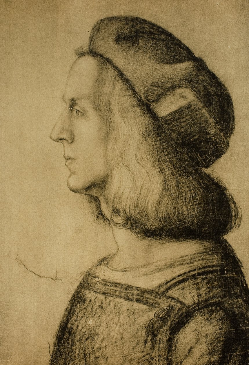 Miehen rintakuva profiilissa, piirros Leonardo da Vinci. Piirustus- ja grafiikkakaappi, Uffizi-galleria, Firenze tekijältä Leonardo da Vinci
