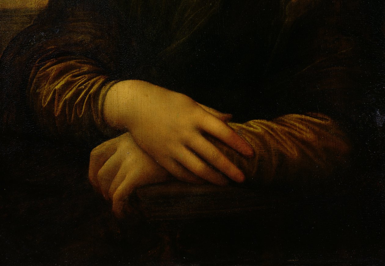 Mona Lisa, yksityiskohta hänen käsistään, n. 1503-06 tekijältä Leonardo da Vinci