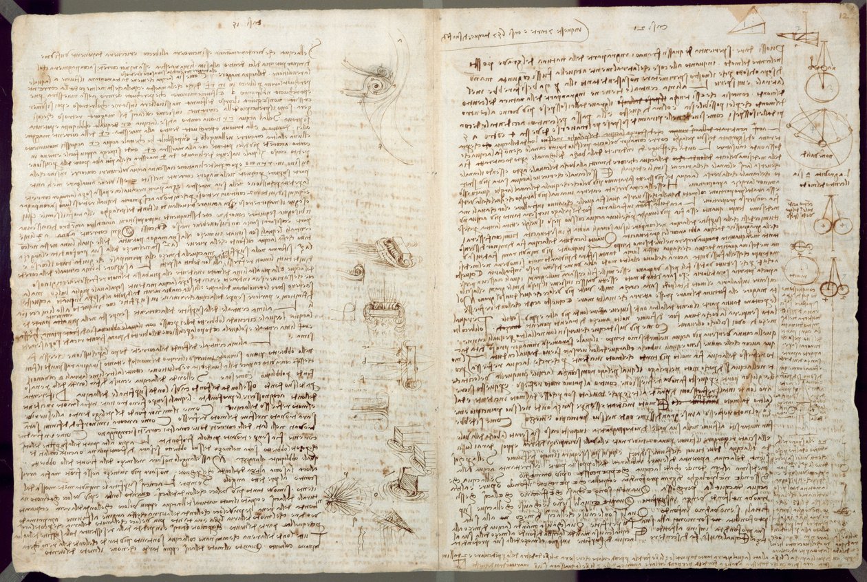 Tieteelliset kaaviot, Codex Leicester, 1508-12 (seepiamuste pellavapaperille) tekijältä Leonardo da Vinci