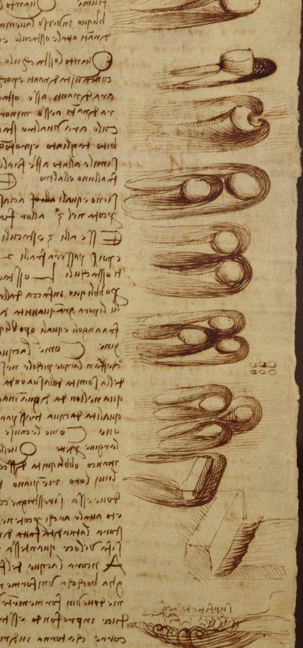 Tieteelliset kaaviot, Codex Leicester, 1508-12 seepiamuste pellavapaperilla yksityiskohta 240120 tekijältä Leonardo da Vinci