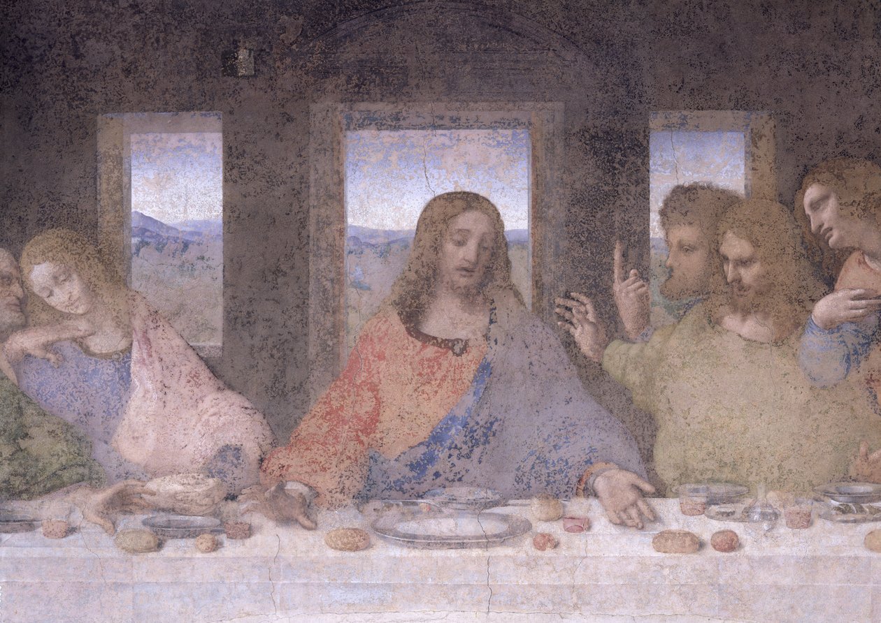 Viimeinen ehtoollinen, 1495-1497 (palautuksen jälkeen) tekijältä Leonardo da Vinci