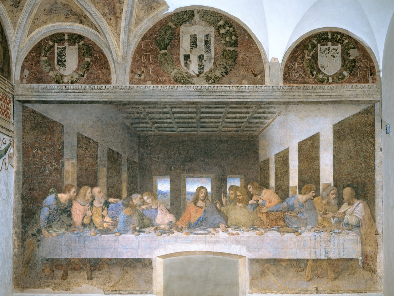 Viimeinen ehtoollinen, 1495-1497 (palautuksen jälkeen) tekijältä Leonardo da Vinci