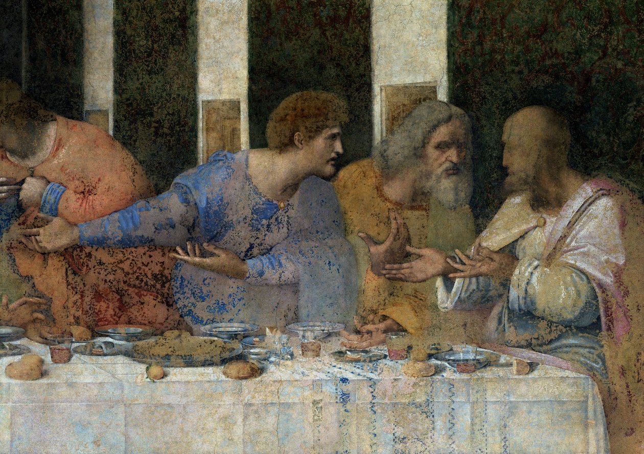 Viimeinen ehtoollinen, 1495-1497 (palautuksen jälkeen) tekijältä Leonardo da Vinci