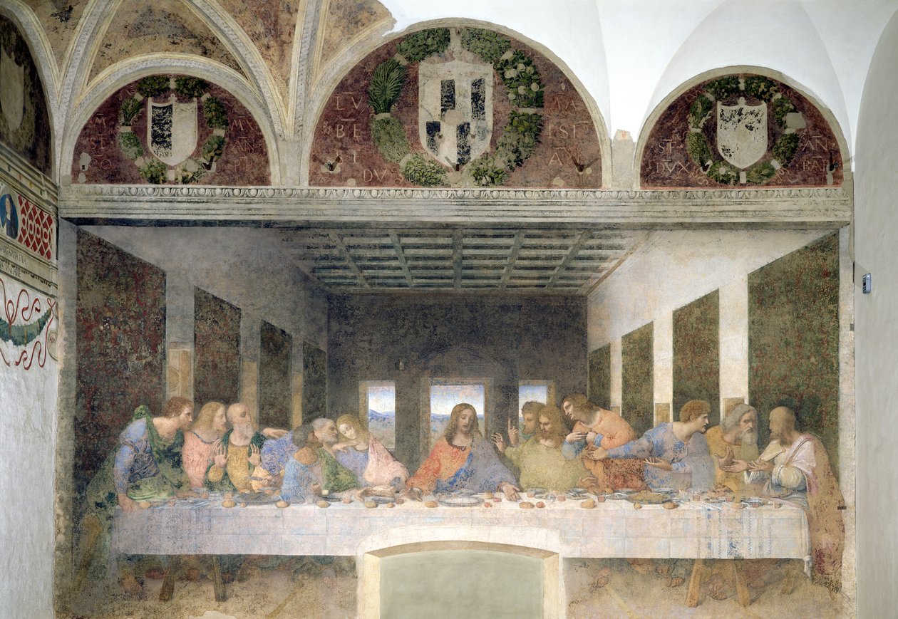 Viimeinen ehtoollinen, 1495-1497 (palautuksen jälkeen) tekijältä Leonardo da Vinci