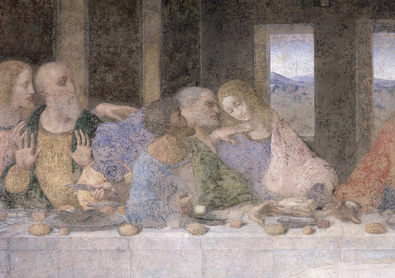 Viimeinen ehtoollinen, 1495-1497 (palautuksen jälkeen) tekijältä Leonardo da Vinci