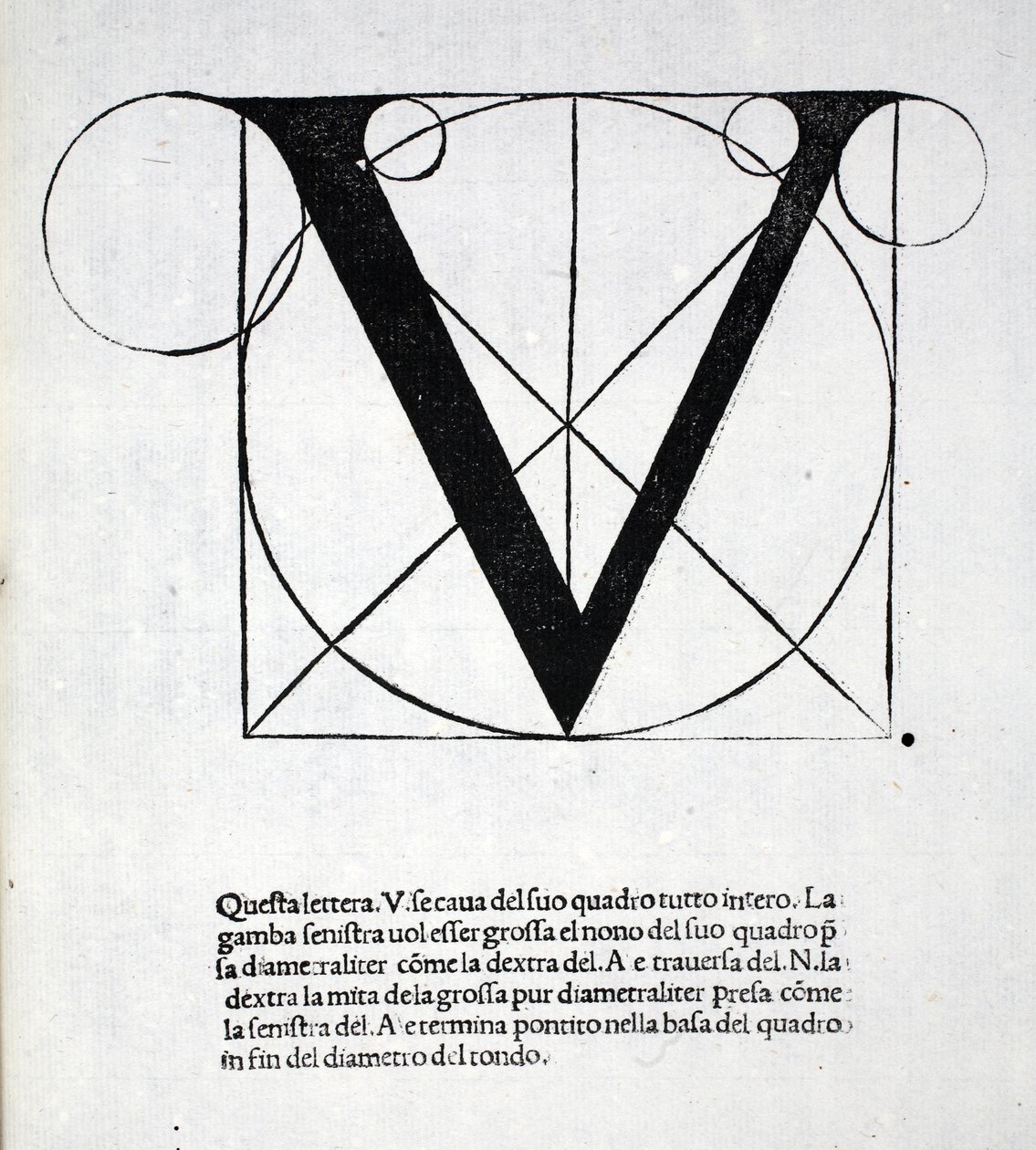 V, kuvitus Luca Paciolin (n. 1445-1517) "Divina Proportionesta", alunperin pub. Venetsia, 1509 tekijältä Leonardo da Vinci