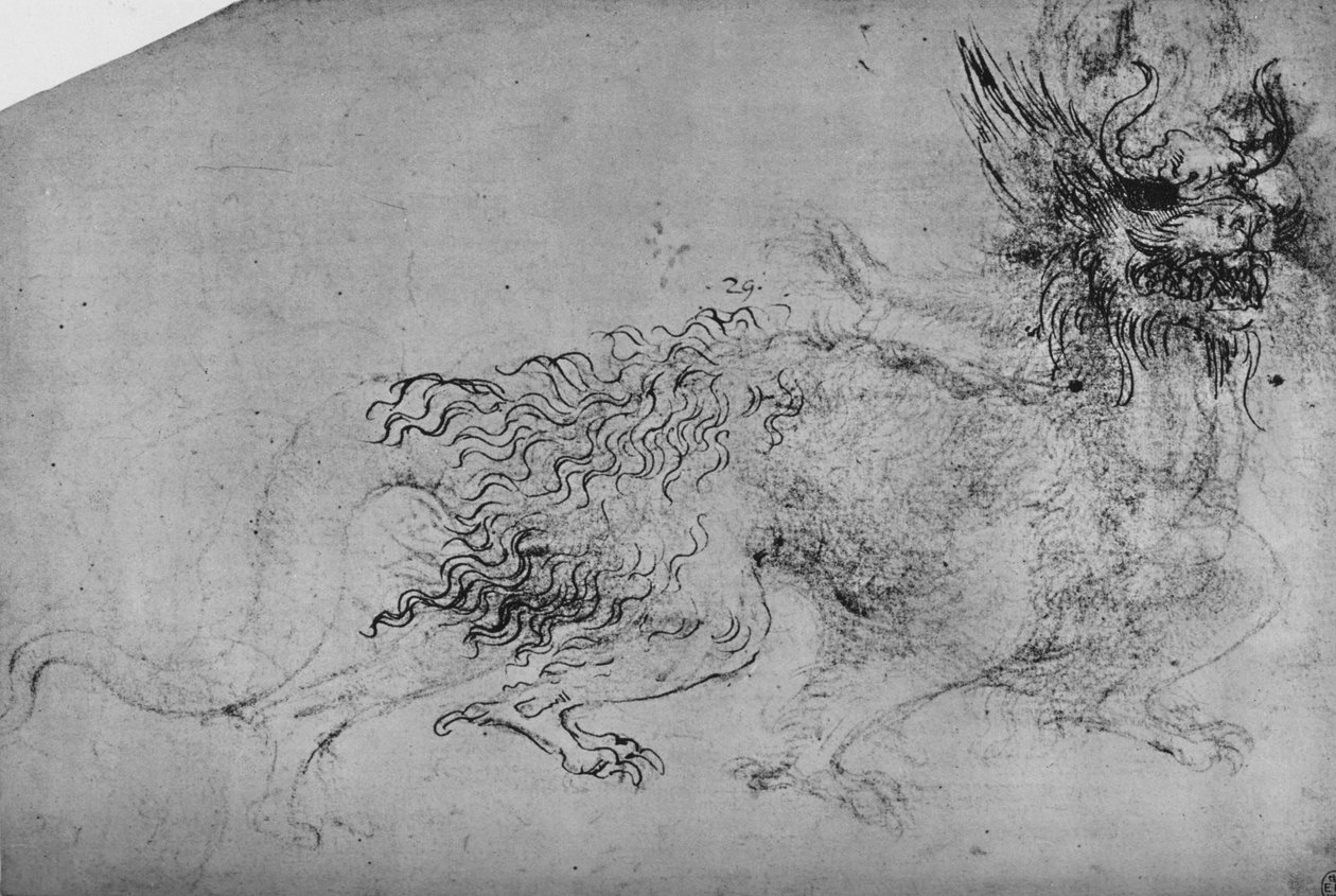 Lohikäärme, c1480 1945 tekijältä Leonardo da Vinci