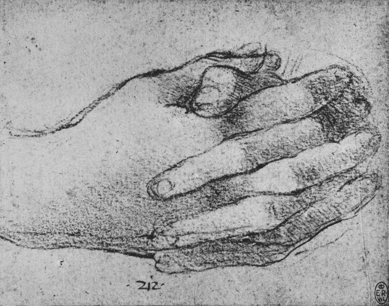 Study of Clusped Hands, c1480 1945 tekijältä Leonardo da Vinci