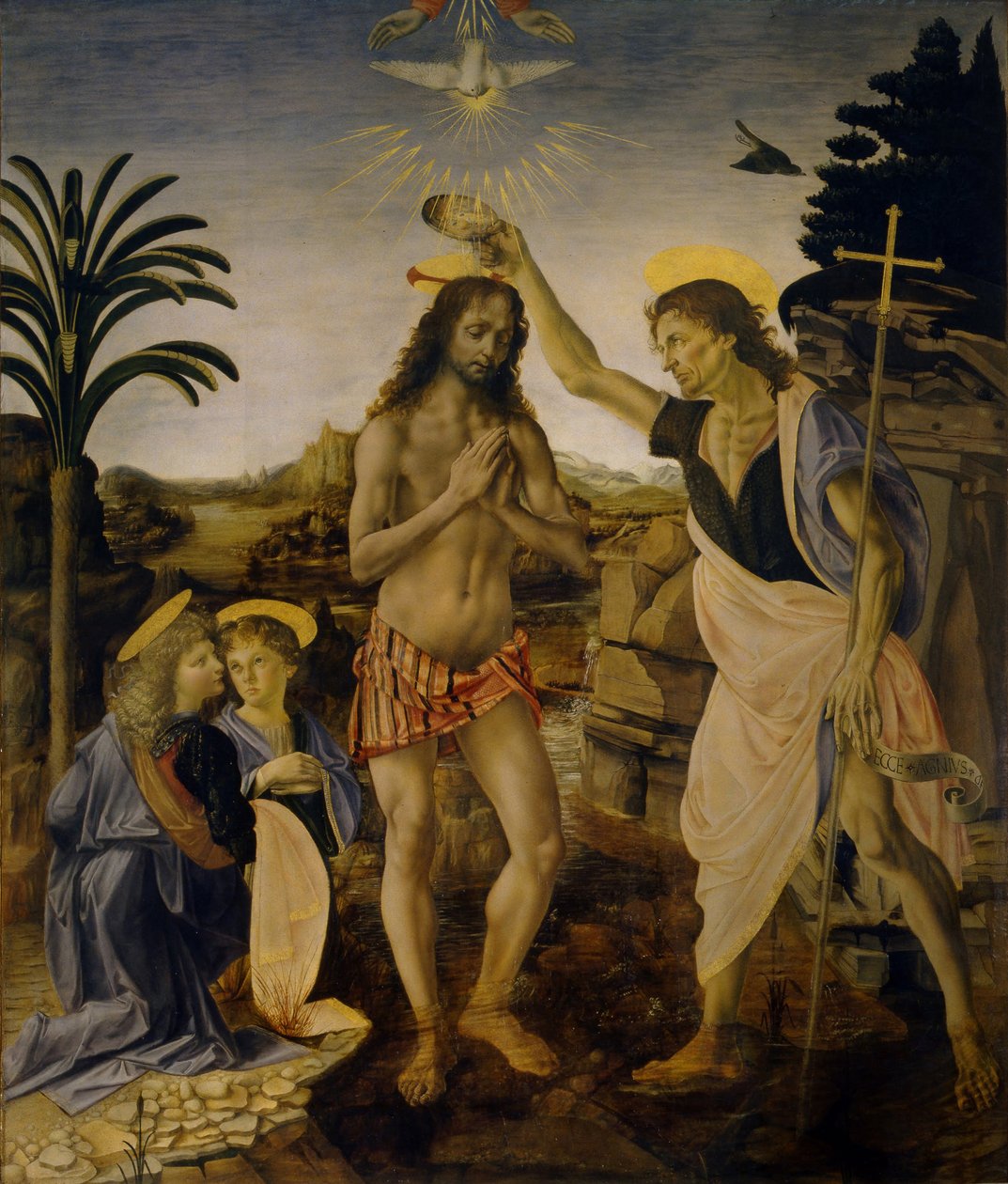 Kristuksen kaste, noin 1470-1475 tekijältä Leonardo da Vinci