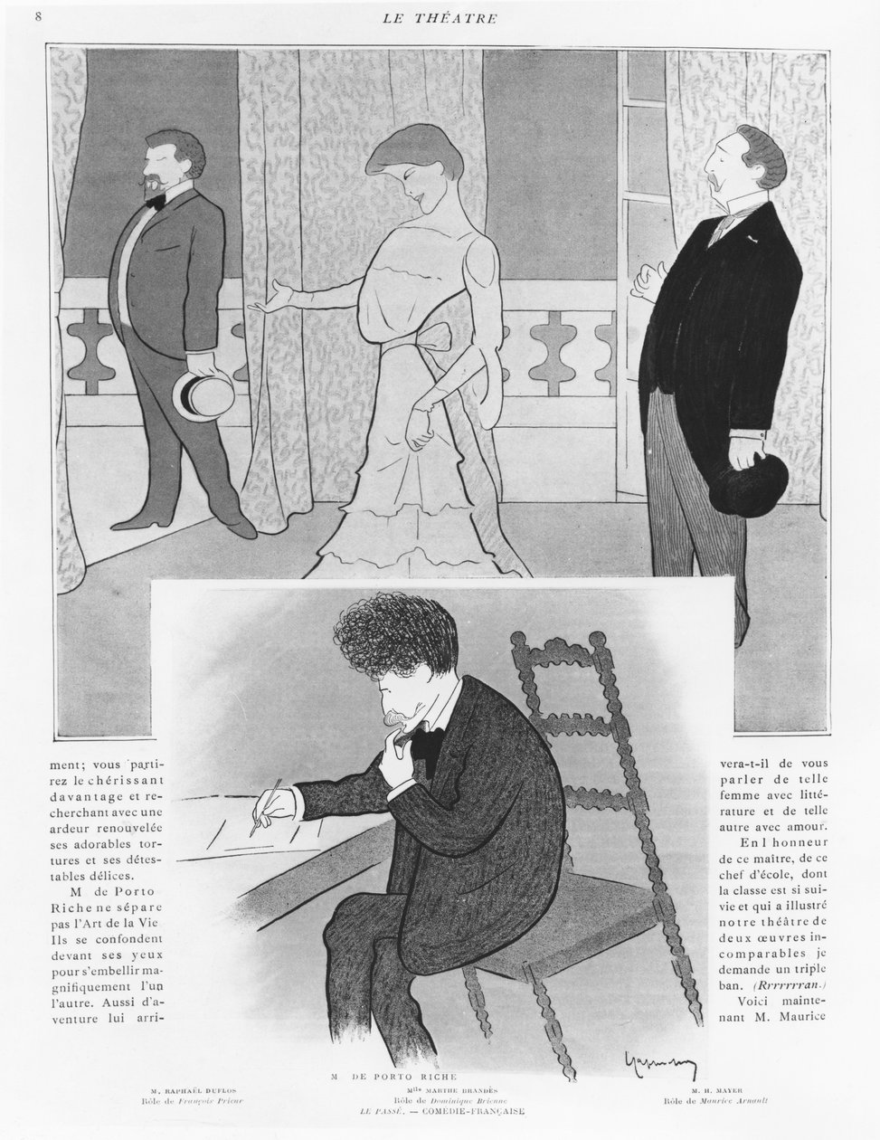 Karikatyyri Georges de Porto-Richen näytelmästä "La Passé". tekijältä Leonetto Cappiello