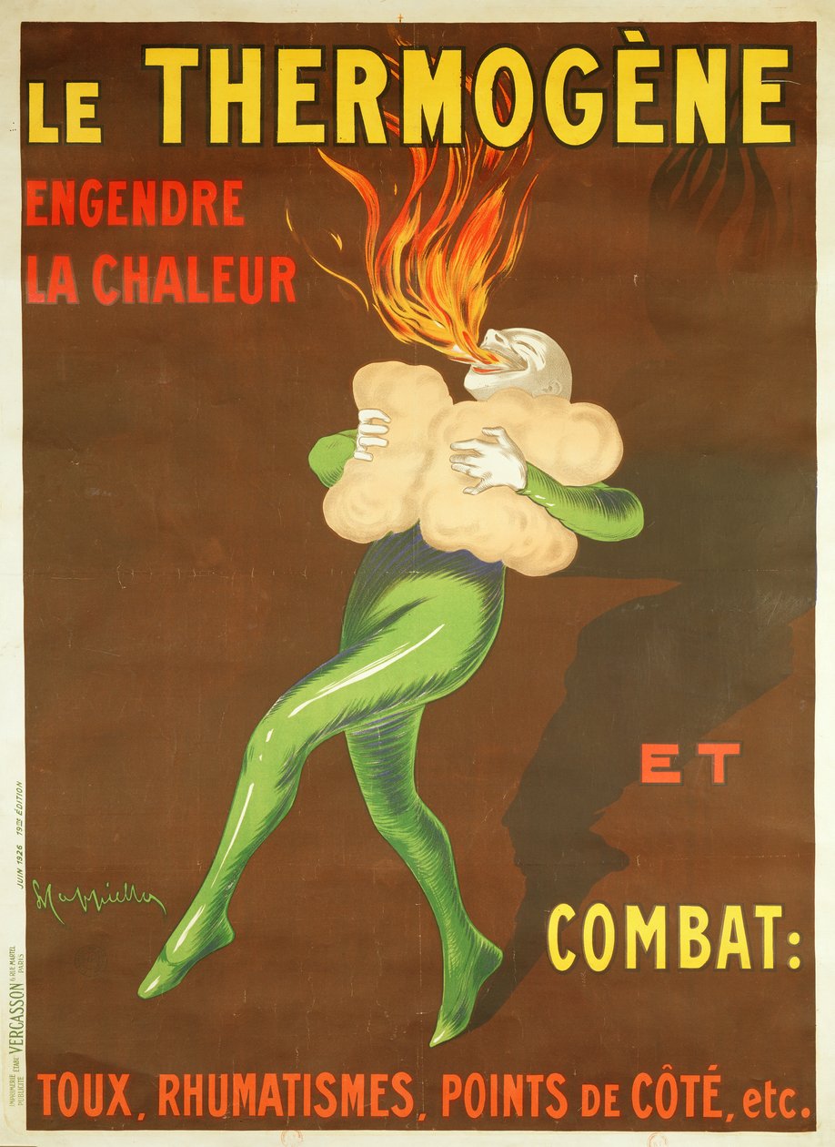 Thermogene-lämmitystyynyä mainostava juliste, 1926 tekijältä Leonetto Cappiello