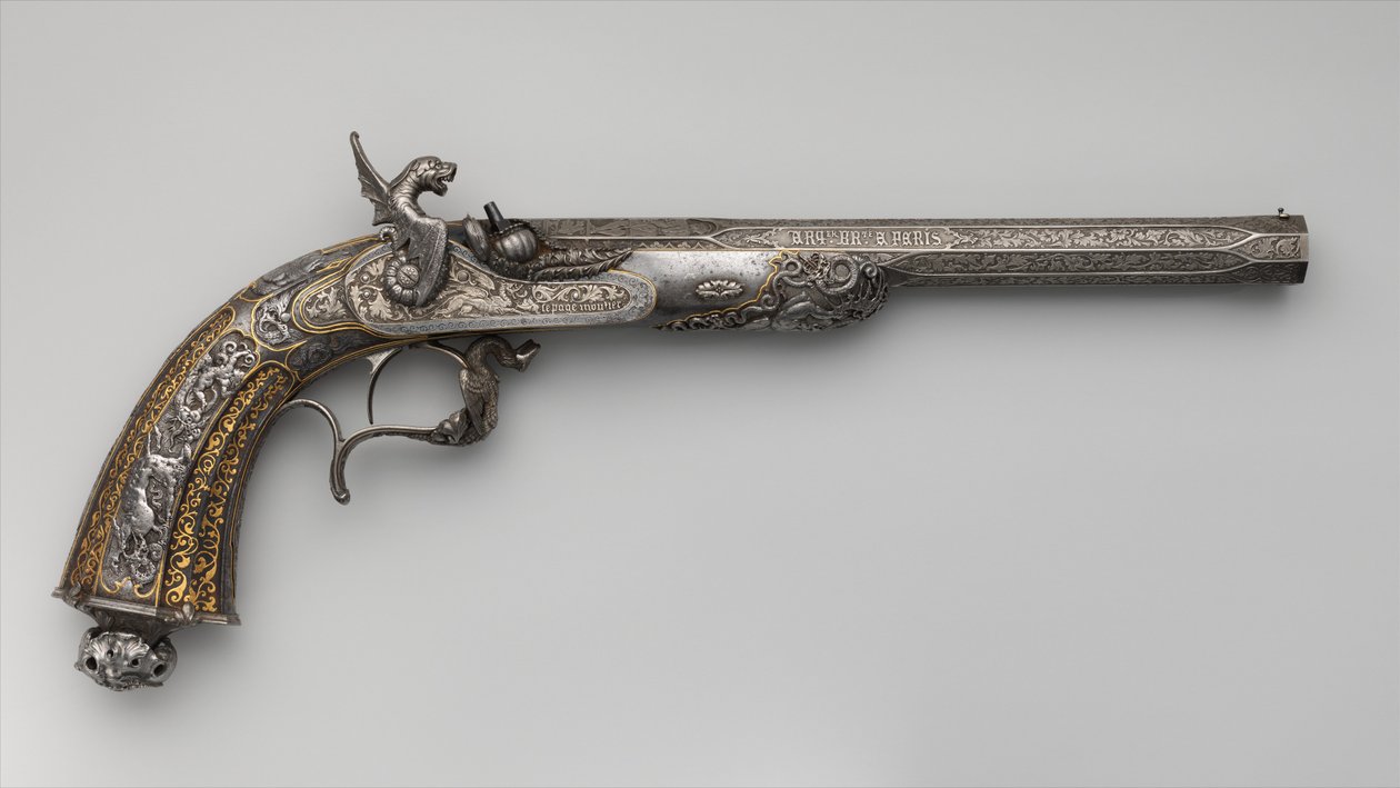 Percussion Exhibition Pistol, ranska, päivätty 1851 tekijältä Lepage Moutier