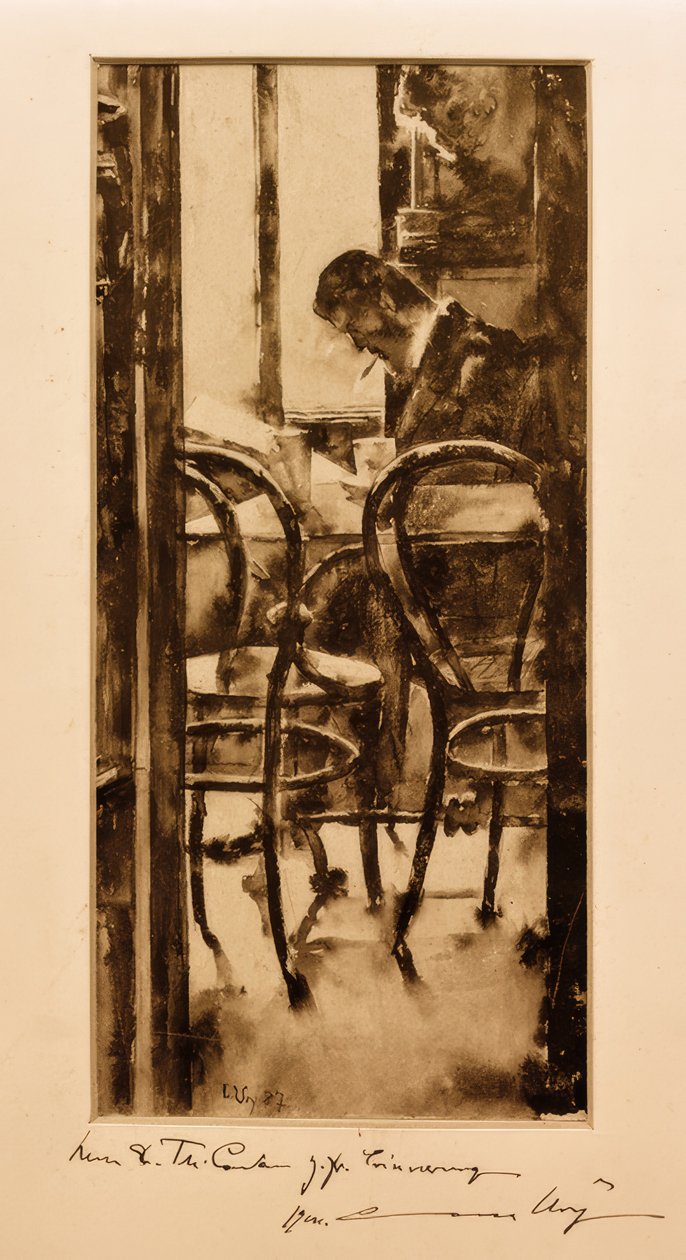 Café Gelber Hampurissa (Zeitungslesender Mann im Café) tekijältä Lesser Ury