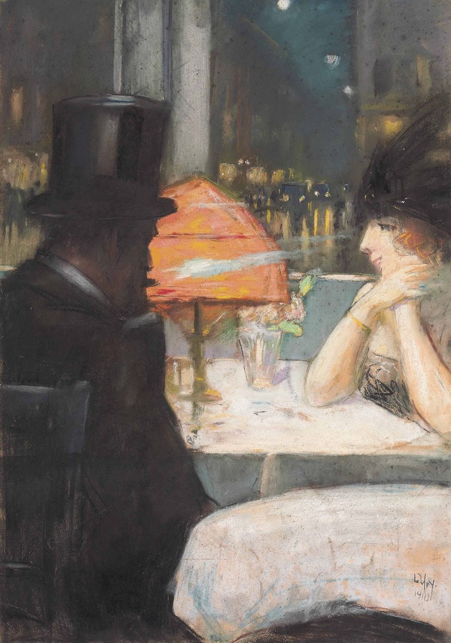 Dame und Herr im Ravintola tekijältä Lesser Ury