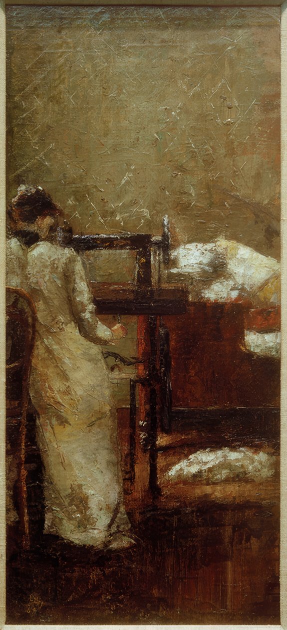 Frau an der Nähmaschine tekijältä Lesser Ury