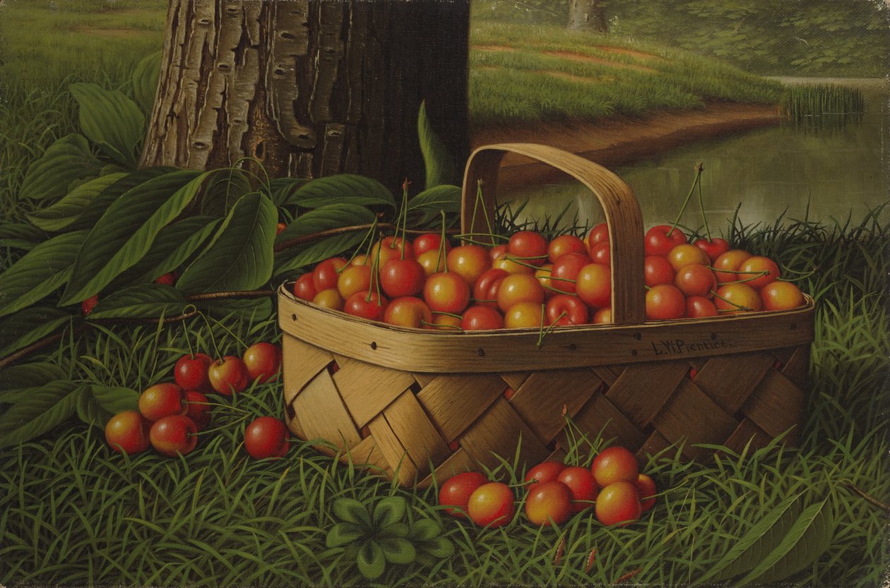 Kirsikat korissa, n. 1890-1900 tekijältä Levi Wells Prentice