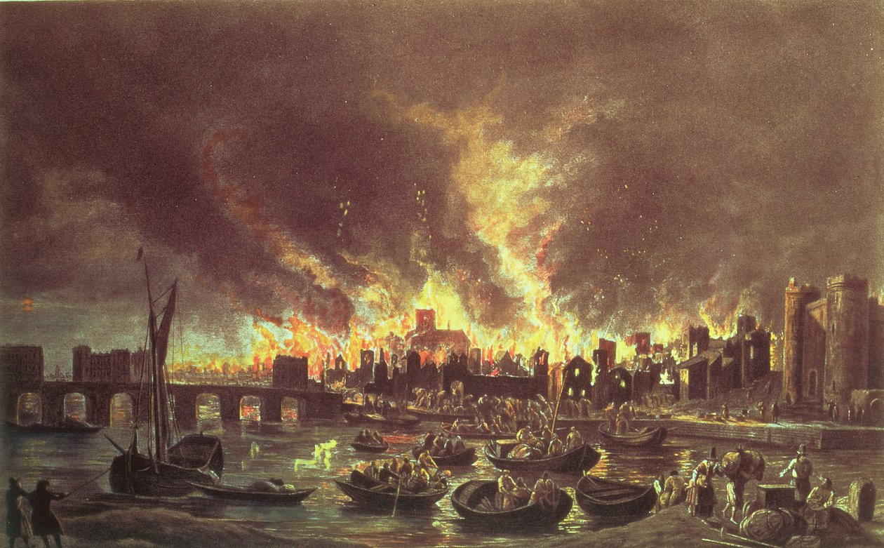 Lontoon suuri palo, 1666 (painettu) (katso myös 53641) tekijältä Lieve Verschuier