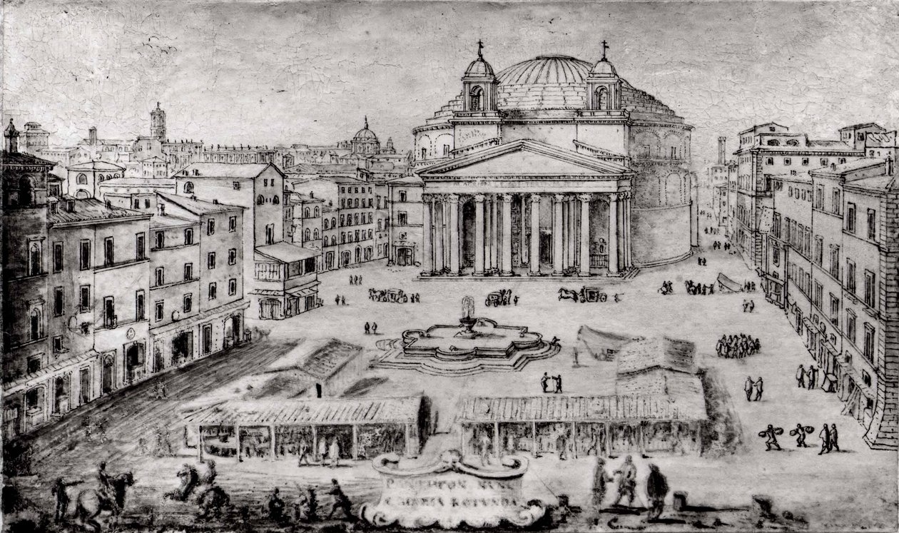 Näkymä Pantheonille, Rooma, 1670-luvun alku. tekijältä Lievin Cruyl