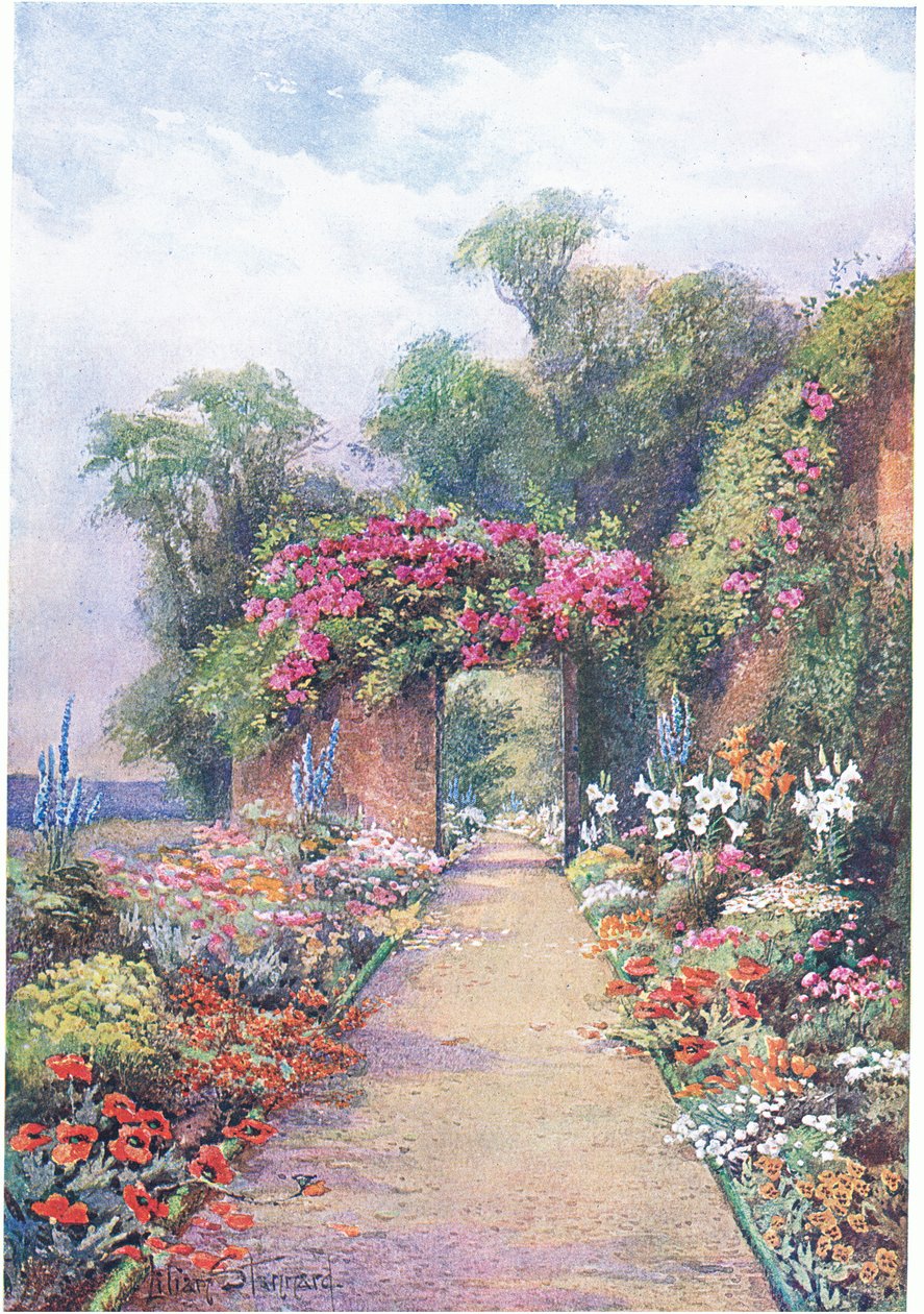 Kesäilta, The Gardens of England: In the Southern and Western Counties, julkaisija The Studio, 1907 tekijältä Lilian Stannard