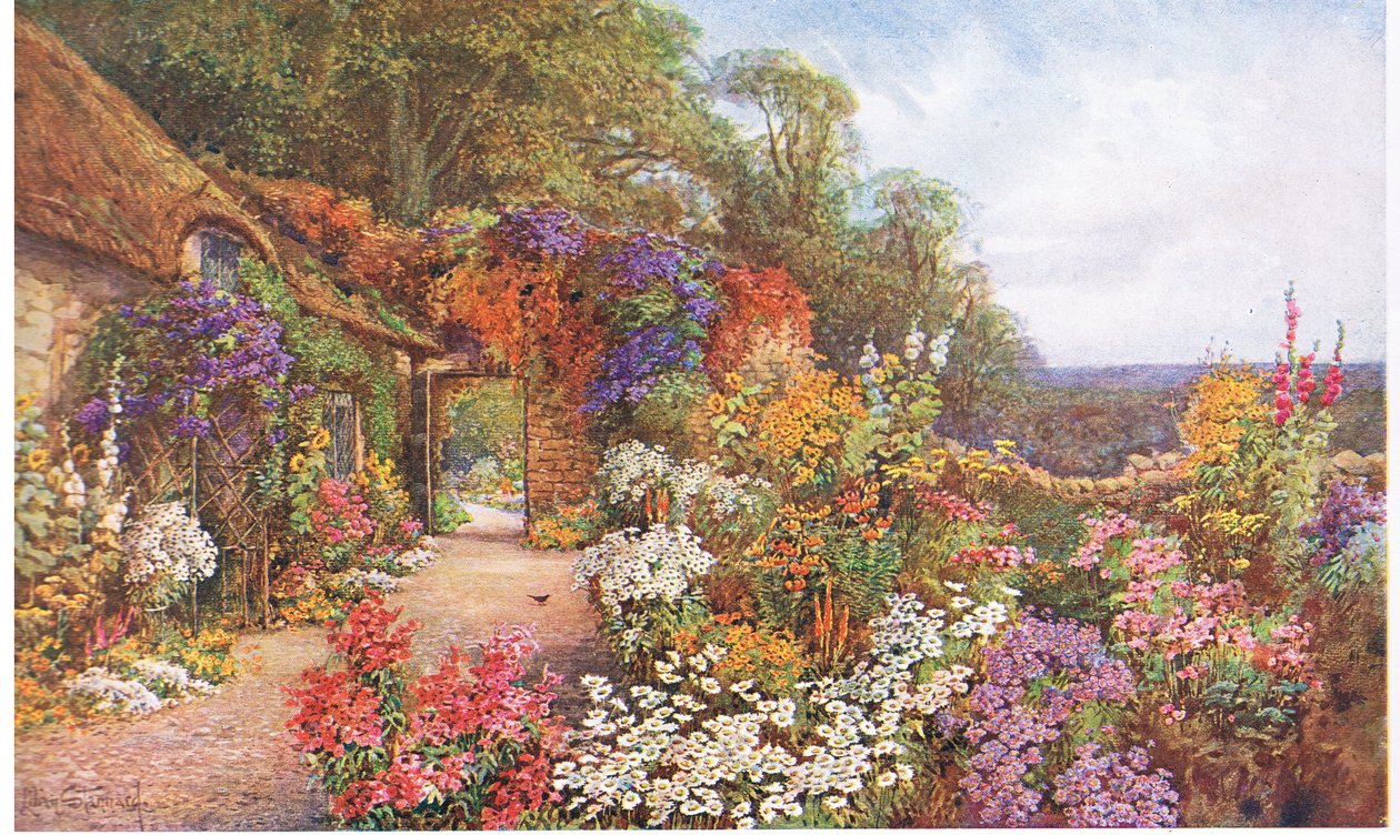 Vanha puutarha, The Gardens of England: In the Southern and Western Counties, julkaisija The Studio, 1907 tekijältä Lilian Stannard