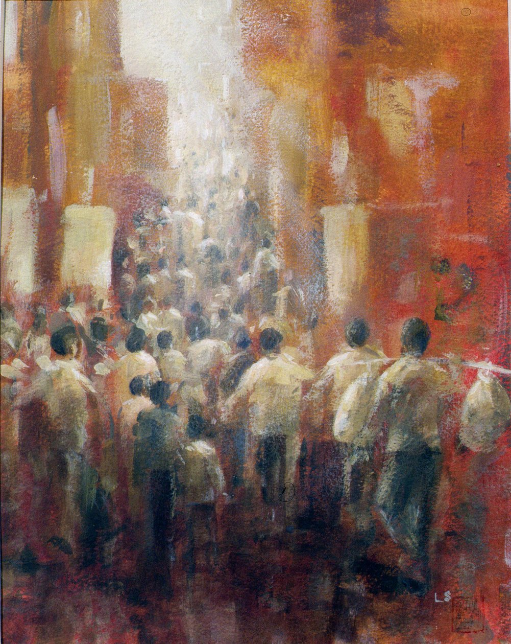 Chinese Street, 1992 (akryyli paperille) tekijältä Lincoln Seligman