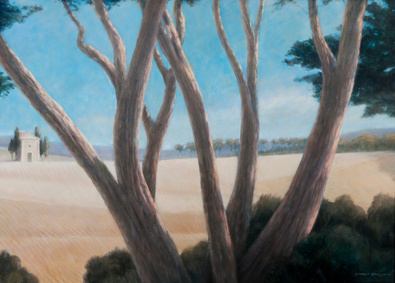 Pines lähellä Pienzaa, 2012 (akryyli kankaalle) tekijältä Lincoln Seligman