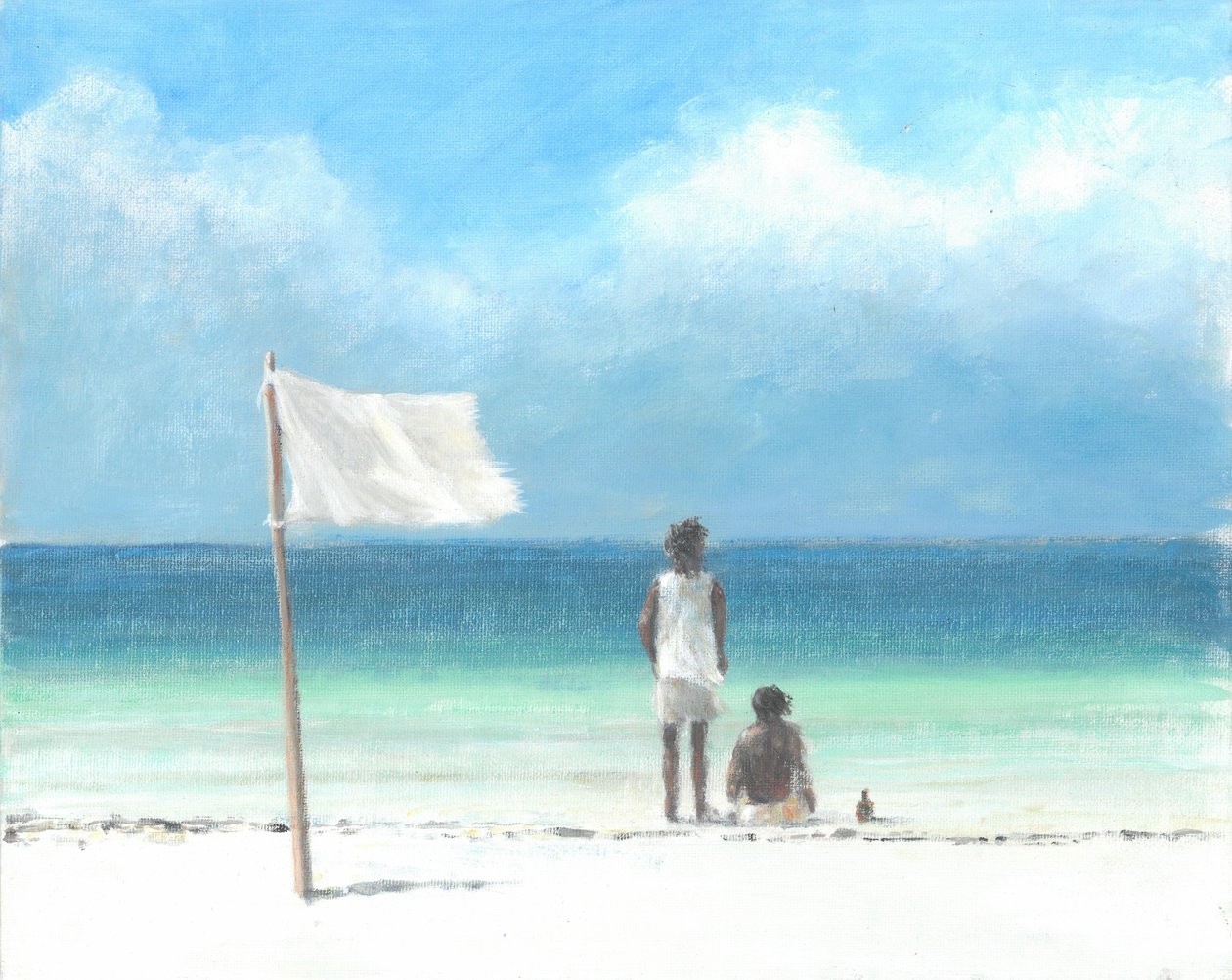 Boys on Beach, Kenia (akryyli paperille) tekijältä Lincoln Seligman