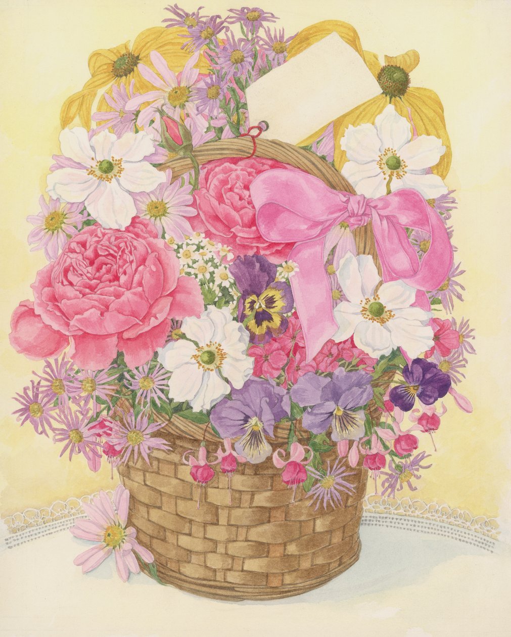 Basket of Flowers, 1995 (wc paperilla) tekijältä Linda Benton