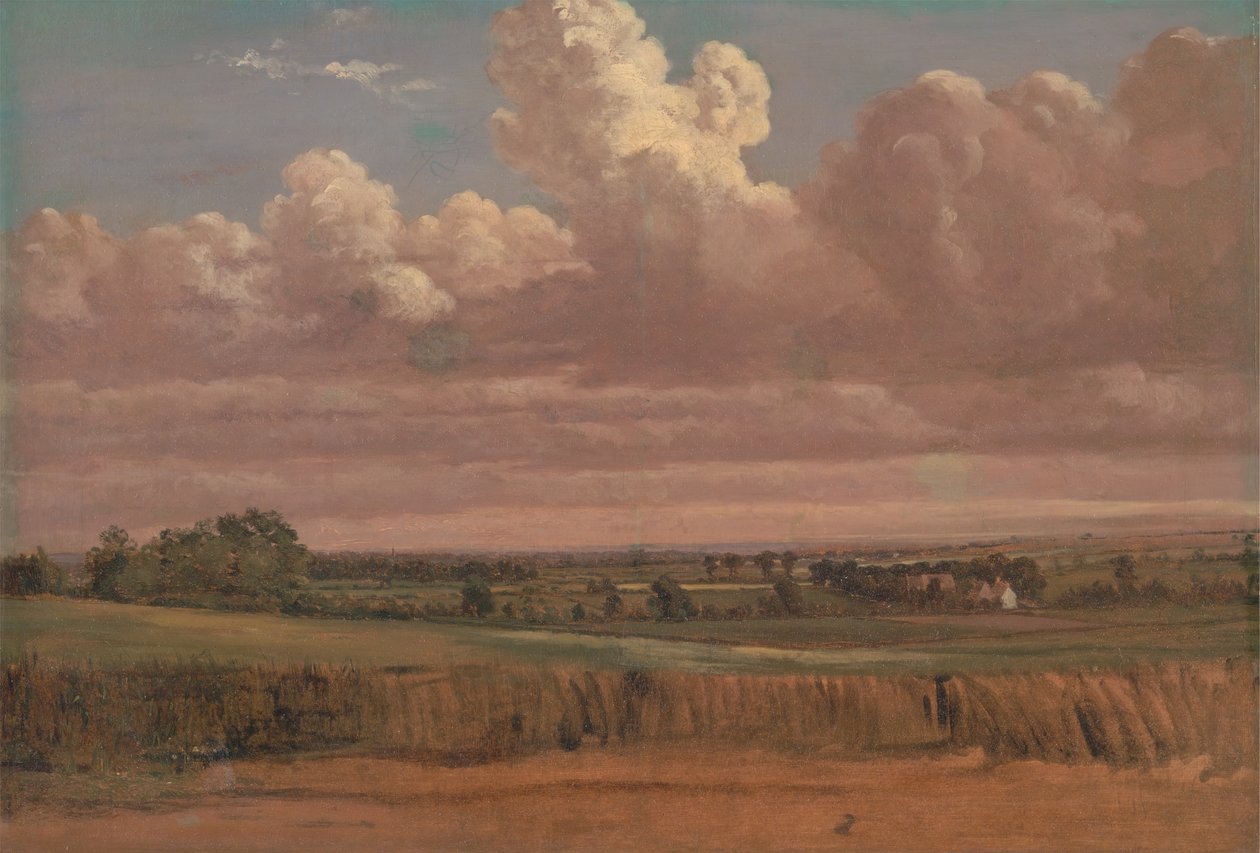 Maisema vehnäpellolla, n. 1850-luku. tekijältä Lionel Constable